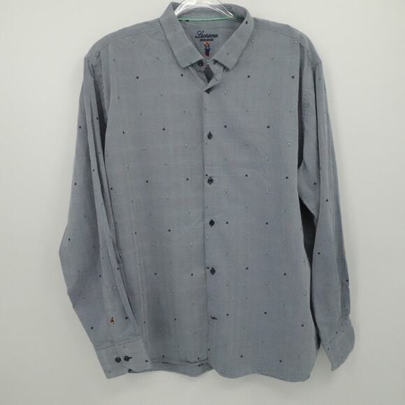 Luchiano Visconti Shirt Mens 2XL Gray Embroidered Skull Pattern Button Up Casual - Picture 1 of 14